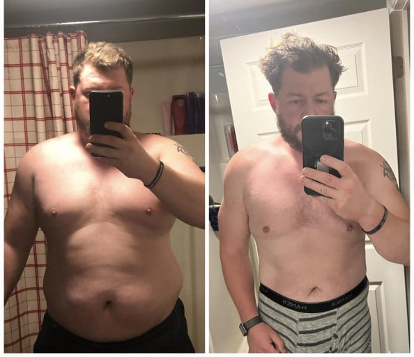 105 lbs Fat Loss Before and After 6'1 Male 330 lbs to 225 lbs