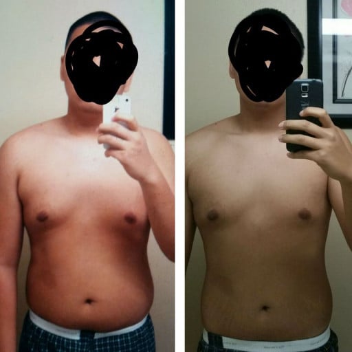 A before and after photo of a 5'9" male showing a weight cut from 240 pounds to 186 pounds. A respectable loss of 54 pounds.