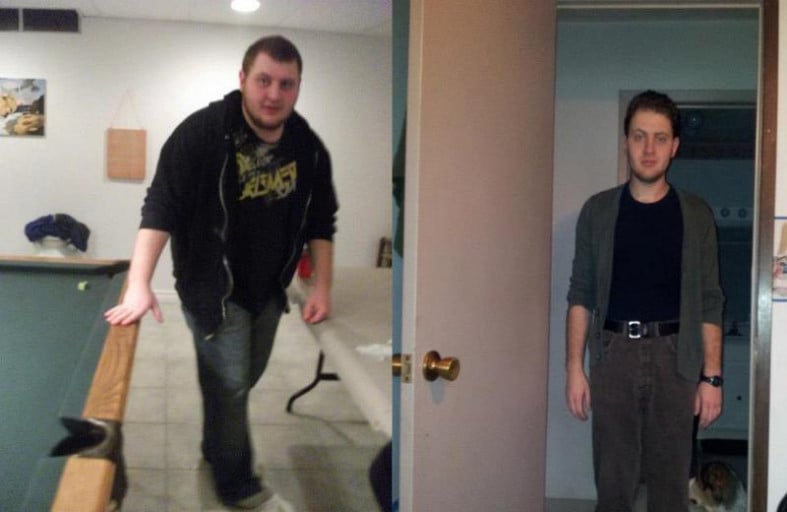 A progress pic of a 5'11" man showing a fat loss from 260 pounds to 160 pounds. A total loss of 100 pounds.