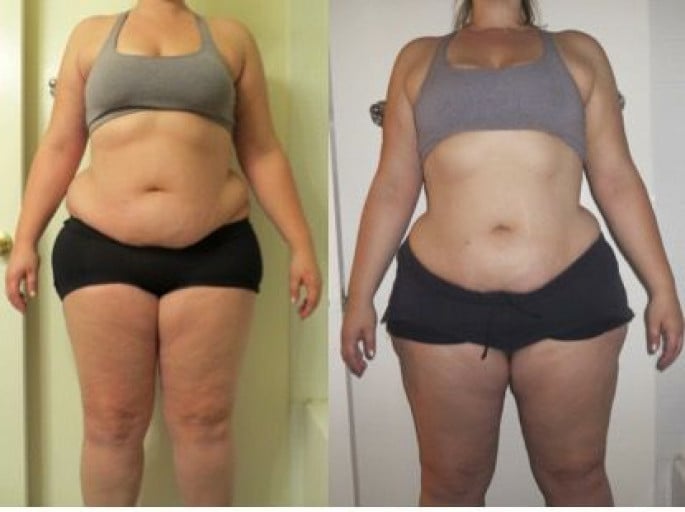 A before and after photo of a 5'11" female showing a weight loss from 282 pounds to 272 pounds. A net loss of 10 pounds.