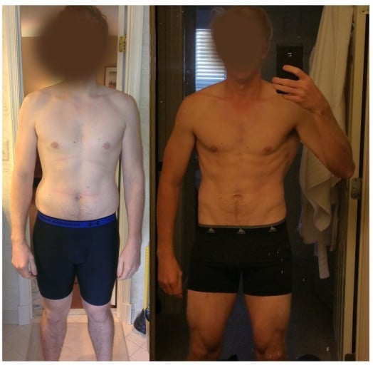 A progress pic of a 6'1" man showing a fat loss from 210 pounds to 173 pounds. A total loss of 37 pounds.