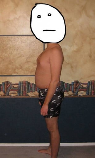 A before and after photo of a 6'4" male showing a snapshot of 236 pounds at a height of 6'4