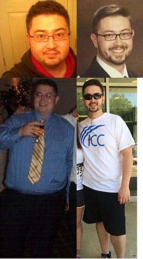 A photo of a 5'10" man showing a weight cut from 300 pounds to 217 pounds. A respectable loss of 83 pounds.