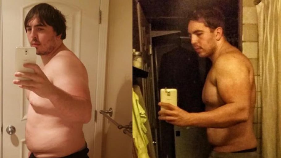 A picture of a 6'0" male showing a weight loss from 275 pounds to 246 pounds. A net loss of 29 pounds.