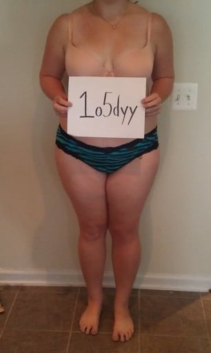 A before and after photo of a 5'4" female showing a snapshot of 181 pounds at a height of 5'4