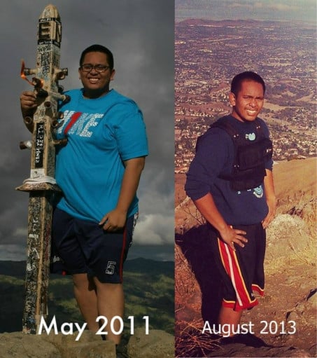 A photo of a 5'11" man showing a weight loss from 315 pounds to 210 pounds. A respectable loss of 105 pounds.