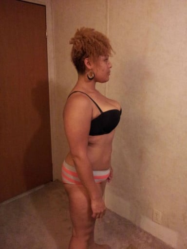 A progress pic of a 5'2" woman showing a snapshot of 162 pounds at a height of 5'2
