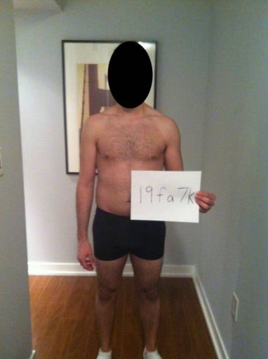 A before and after photo of a 5'10" male showing a snapshot of 168 pounds at a height of 5'10