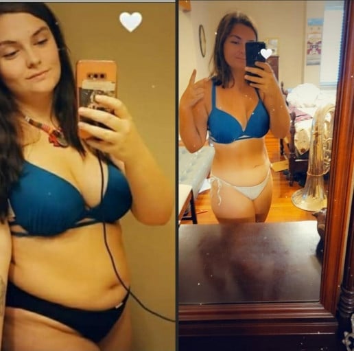 5 foot Female Before and After 50 lbs Weight Loss 180 lbs to 130 lbs