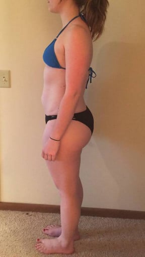 A progress pic of a 5'5" woman showing a snapshot of 158 pounds at a height of 5'5