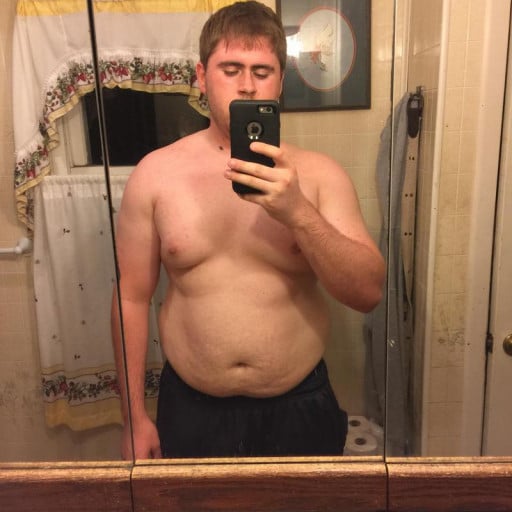 A photo of a 6'3" man showing a weight loss from 270 pounds to 227 pounds. A respectable loss of 43 pounds.