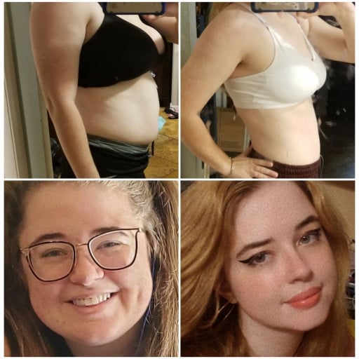 A before and after photo of a 5'5" female showing a weight reduction from 200 pounds to 150 pounds. A total loss of 50 pounds.
