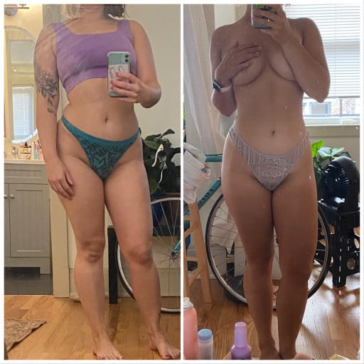 22 lbs Weight Loss Before and After 5 foot 2 Female 158 lbs to 136 lbs