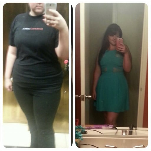 A picture of a 5'6" female showing a weight loss from 220 pounds to 190 pounds. A total loss of 30 pounds.
