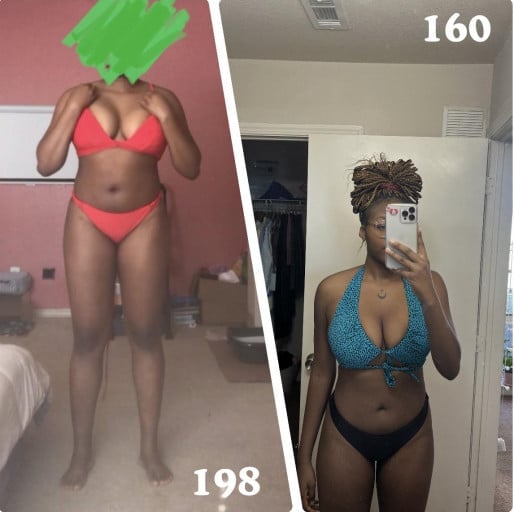 Progress Pics of 38 lbs Weight Loss 5 feet 8 Female 198 lbs to 160 lbs