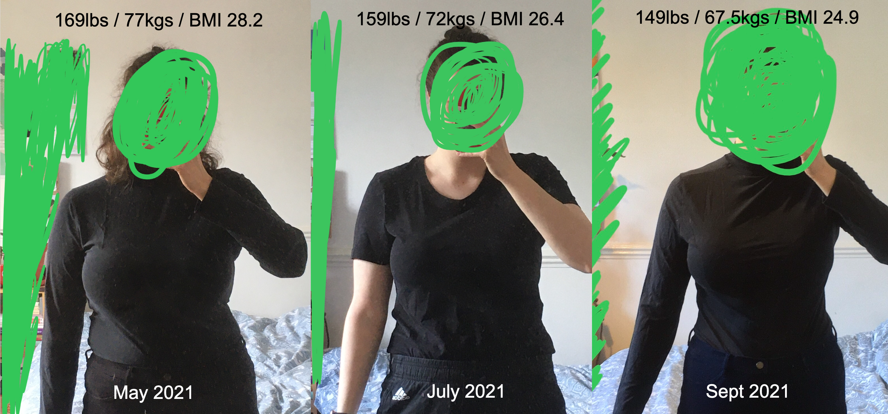 5 foot 5 Female Progress Pics of 10 lbs Fat Loss 169 lbs to 159 lbs