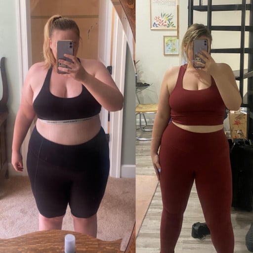 5'4 Female Before and After 65 lbs Weight Loss 263 lbs to 198 lbs