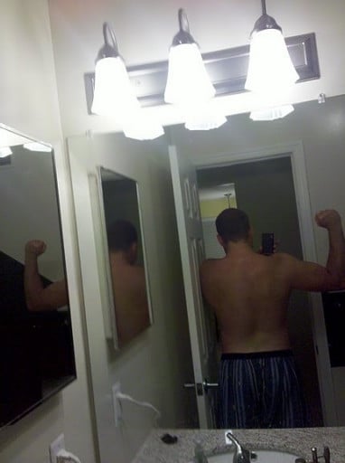 A progress pic of a 5'11" man showing a snapshot of 210 pounds at a height of 5'11