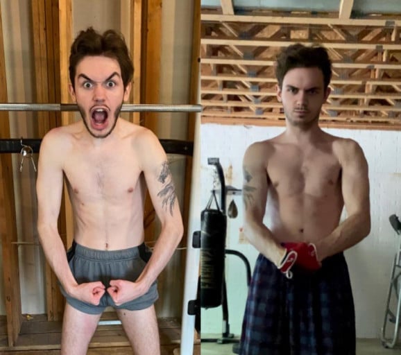 5 foot 8 Male 18 lbs Muscle Gain Before and After 107 lbs to 125 lbs