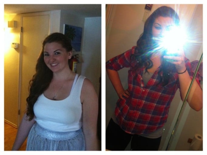 A picture of a 5'10" female showing a weight loss from 198 pounds to 158 pounds. A respectable loss of 40 pounds.