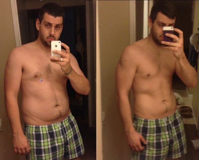 A photo of a 5'11" man showing a weight cut from 235 pounds to 190 pounds. A net loss of 45 pounds.