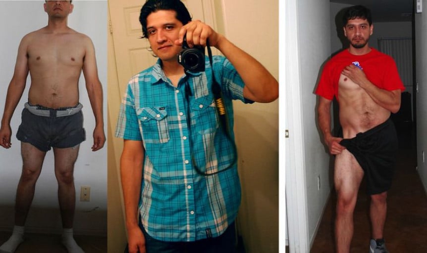 A before and after photo of a 5'11" male showing a weight reduction from 210 pounds to 175 pounds. A total loss of 35 pounds.