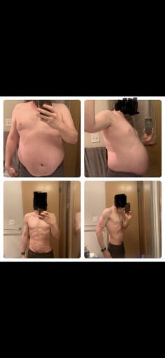 Before and After 90 lbs Weight Loss 5 feet 9 Male 252 lbs to 162 lbs