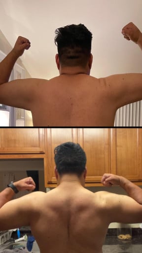 5'8 Male Before and After 40 lbs Fat Loss 280 lbs to 240 lbs