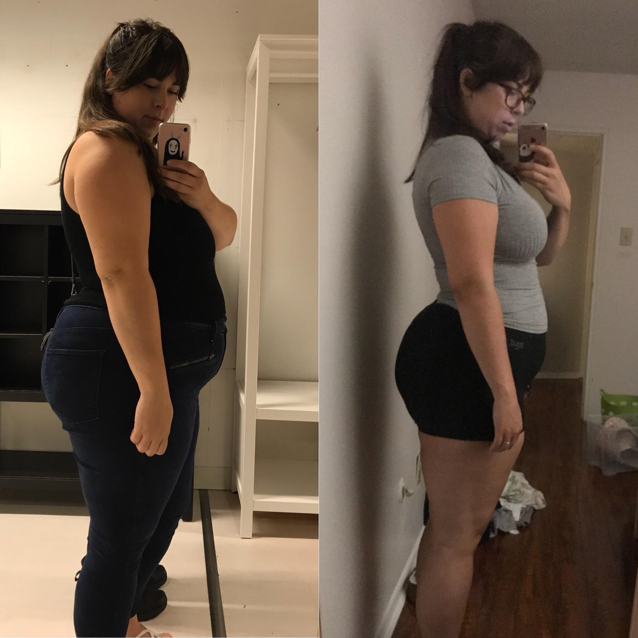 5 feet 8 Female Before and After 60 lbs Weight Loss 273 lbs to 213 lbs.