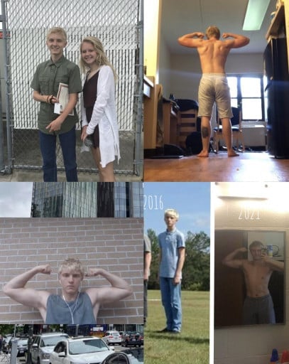 M/19/5’11” [120 to 170 = 50 pounds gained] (60 months)