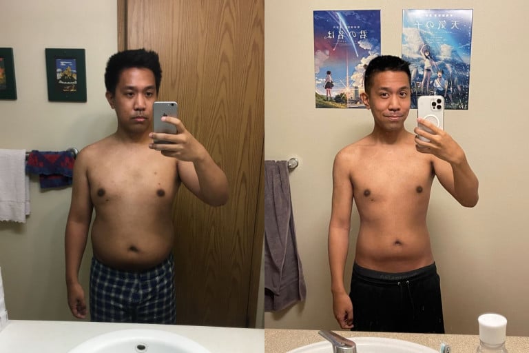 Before and After 35 lbs Weight Loss 5 foot 5 Male 167 lbs to 132 lbs