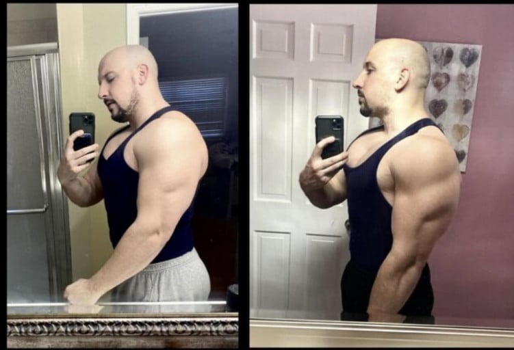 A photo of a 5'10" man showing a weight cut from 235 pounds to 200 pounds. A total loss of 35 pounds.