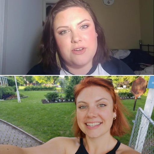 Before and After 80 lbs Weight Loss 5 foot 6 Female 267 lbs to 187 lbs
