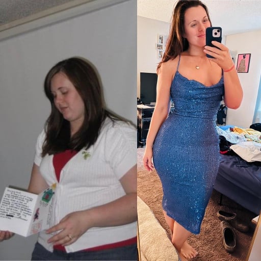 A picture of a 5'11" female showing a weight loss from 316 pounds to 220 pounds. A respectable loss of 96 pounds.