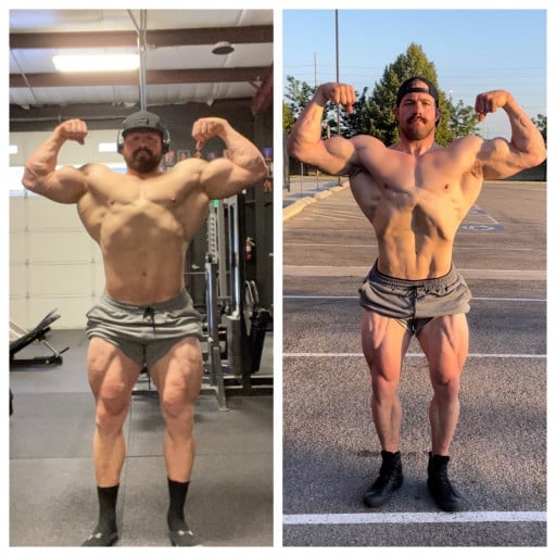 A before and after photo of a 6'2" male showing a weight reduction from 285 pounds to 248 pounds. A respectable loss of 37 pounds.