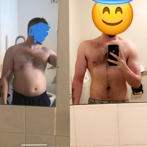 Progress Pics of 52 lbs Fat Loss 5 feet 11 Male 215 lbs to 163 lbs