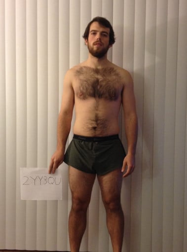 A before and after photo of a 5'7" male showing a snapshot of 160 pounds at a height of 5'7