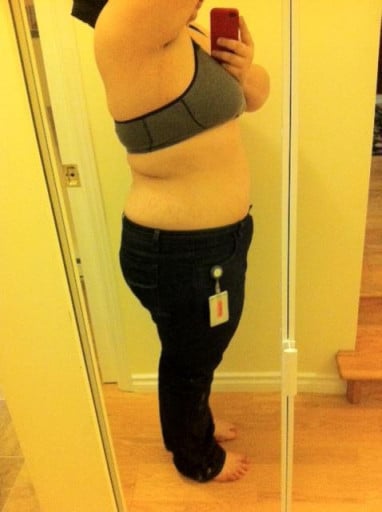 A progress pic of a 5'5" woman showing a weight reduction from 260 pounds to 234 pounds. A total loss of 26 pounds.