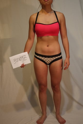 A picture of a 5'5" female showing a snapshot of 128 pounds at a height of 5'5