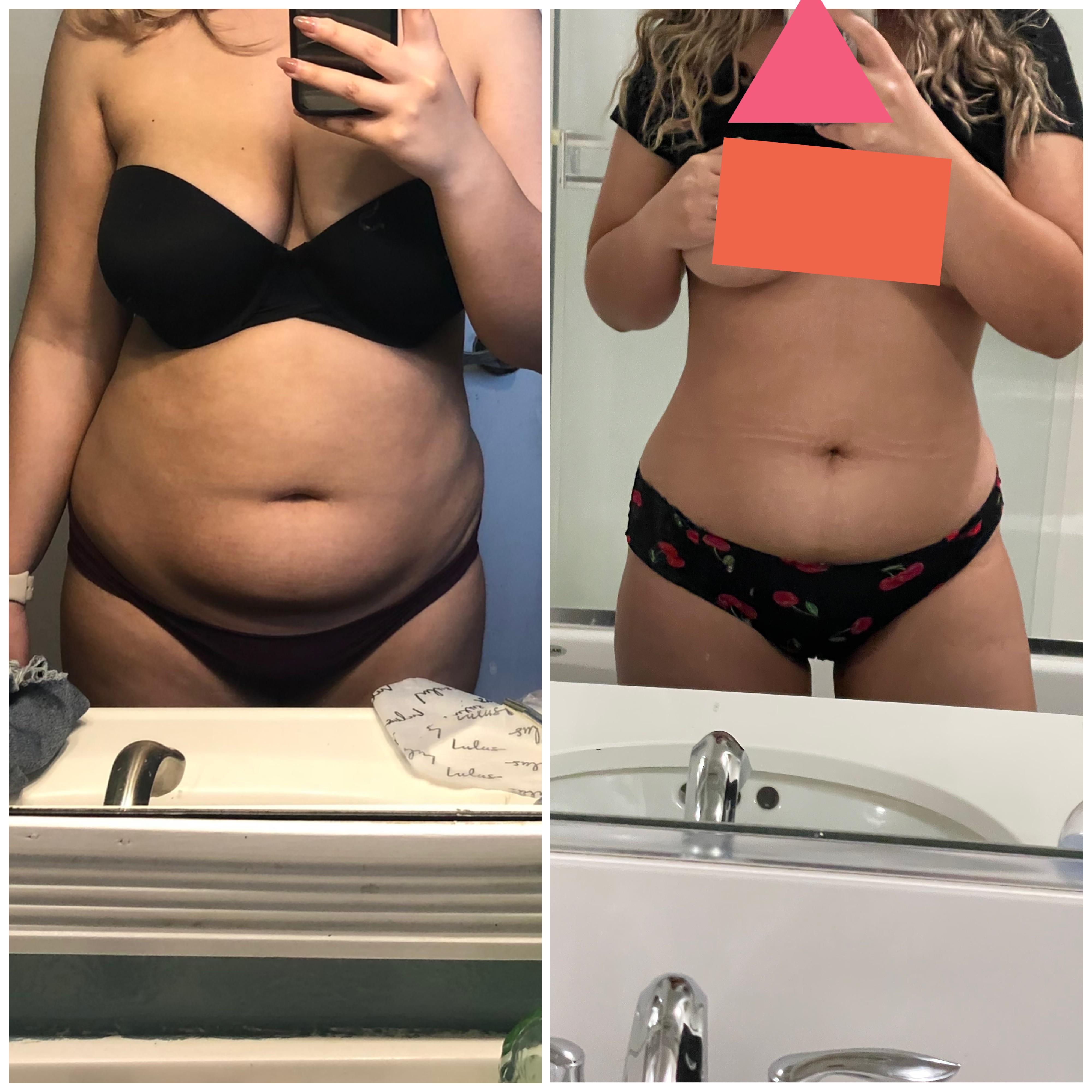 5 feet 5 Female Before and After 33 lbs Fat Loss 190 lbs to 157 lbs