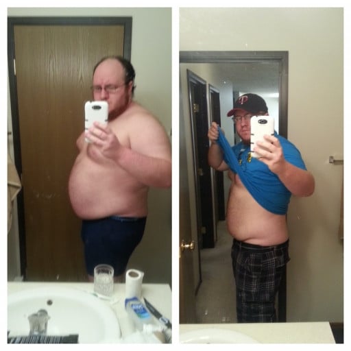 A before and after photo of a 5'11" male showing a weight reduction from 310 pounds to 275 pounds. A total loss of 35 pounds.
