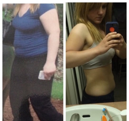A before and after photo of a 5'1" female showing a weight reduction from 170 pounds to 125 pounds. A respectable loss of 45 pounds.