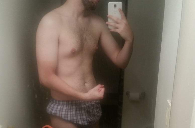 A progress pic of a 5'6" man showing a snapshot of 140 pounds at a height of 5'6