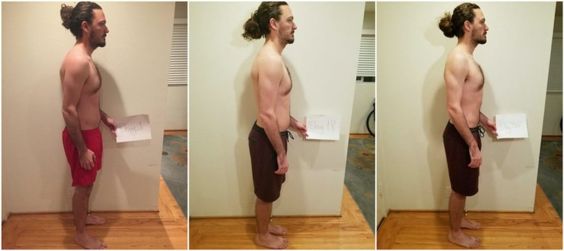 A progress pic of a 6'1" man showing a weight loss from 210 pounds to 184 pounds. A respectable loss of 26 pounds.