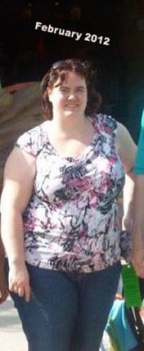 A photo of a 5'9" woman showing a weight loss from 286 pounds to 216 pounds. A net loss of 70 pounds.