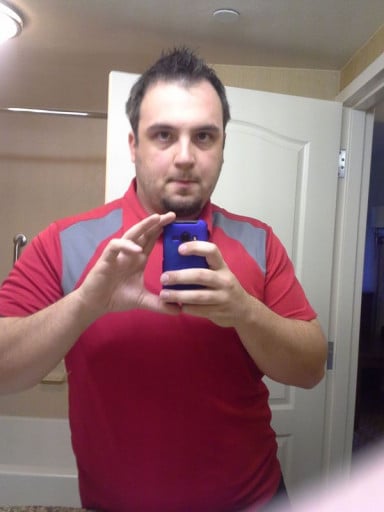 A photo of a 6'0" man showing a weight loss from 257 pounds to 238 pounds. A respectable loss of 19 pounds.