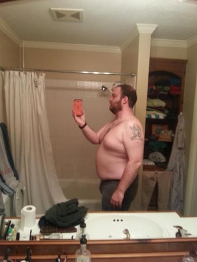 A progress pic of a 6'0" man showing a weight reduction from 300 pounds to 259 pounds. A respectable loss of 41 pounds.