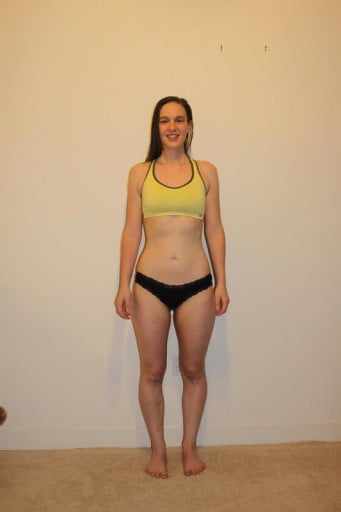 A photo of a 5'6" woman showing a snapshot of 123 pounds at a height of 5'6