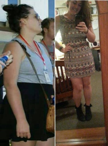 A progress pic of a 5'6" woman showing a fat loss from 190 pounds to 167 pounds. A total loss of 23 pounds.