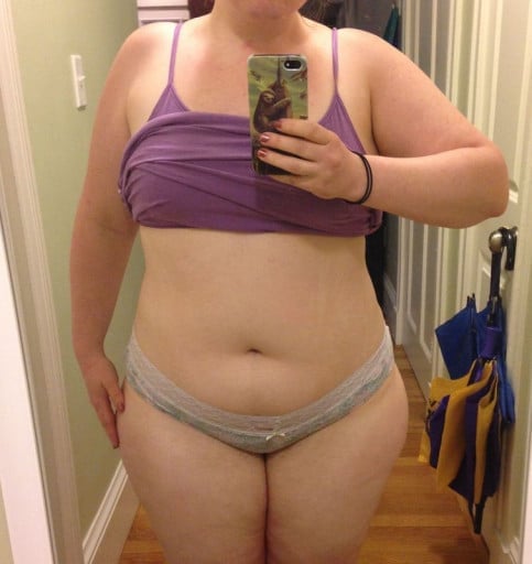 A photo of a 5'0" woman showing a weight reduction from 178 pounds to 161 pounds. A net loss of 17 pounds.